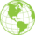 The world map on a globe in green representing the international cannabis marketplace